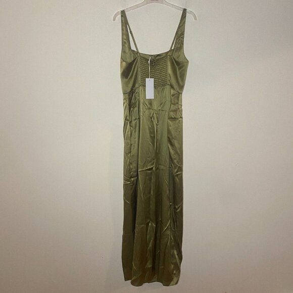 Reformation Solay Olive Green Silk Dress 6 Bridesmaid Green Midi - Picture 5 of 11